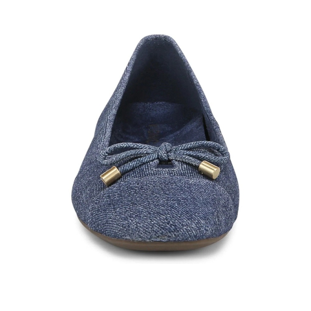 Vionic Denim Blue Ballet Flats with Bow and Gold Accents - Picture 9 of 10
